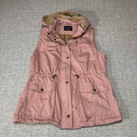 Love Tree Pink Vest Sherpa Lined Drawstring Waist & Detachable Hood Size Large - Picture 2 of 7